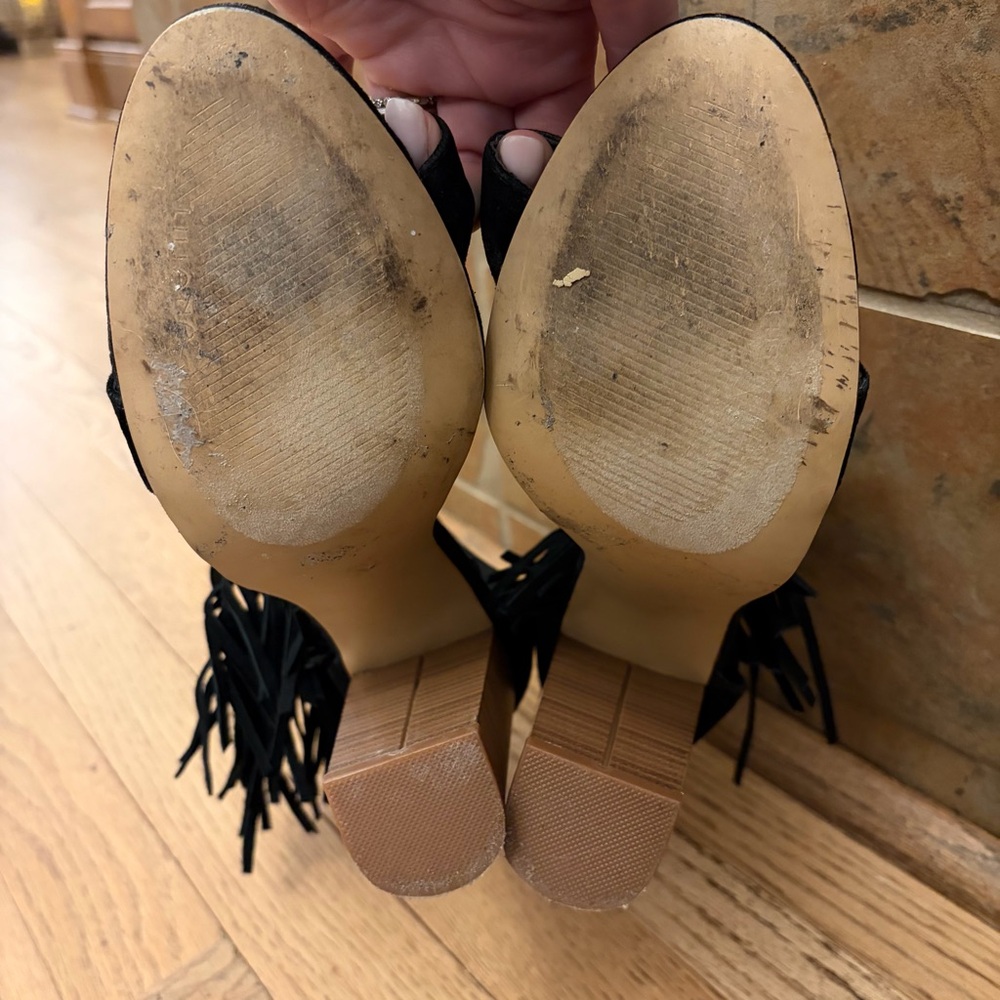 Fringed Suede Block Heels - Picture 7 of 8
